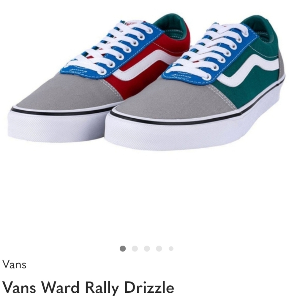 Vans Men's Ward (Rally) Drizzle Gray, White, Red, and Green Sneakers